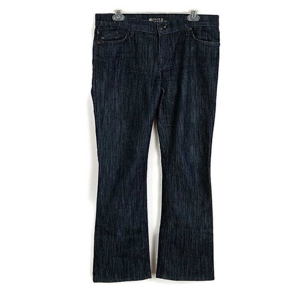 Rock & Republic Kasandra Jeans Womens 30 Dark Indigo Rhinestone Bootcut Mid Rise